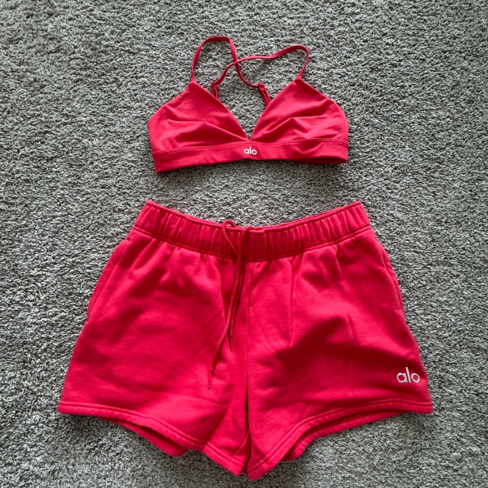 ALO Yoga Red Athletic Shorts and Top Set